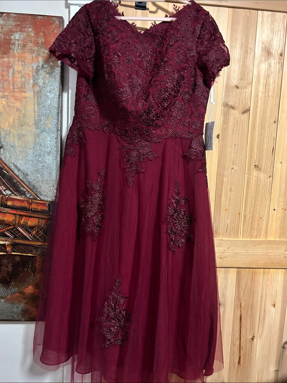Elegant Burgundy Lace A-Line Women's Dress